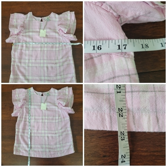 A New Day Pink Plaid Ruffle Sleeve Linen Blend Top Size XS Lightweight Spring - Picture 7 of 8